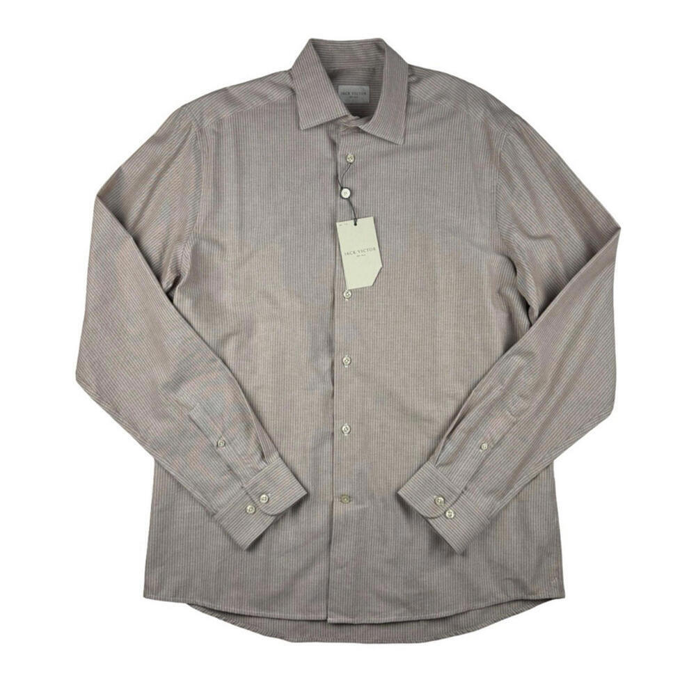 Jack Victor Abott Striped Button-Up Shirt Cotton Brown White Size L